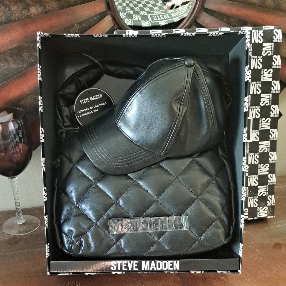Matching Steve Madden set. Quilted Hobo Bag And Faux Leather Baseball Cap. New